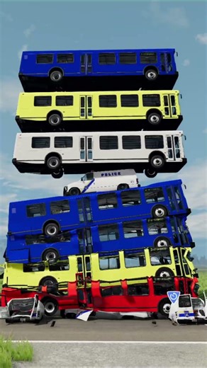 Mixed Color Buses Fall Crash vs Police bus #gaming