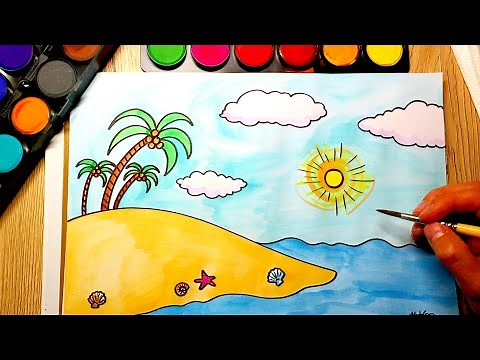 HOW TO DRAW and COLOR a Beach! Painting with watercolors