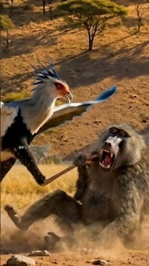 Nest Raid Gone Wrong baboon vs secretary bird #Wildlife #Baboon #Bird #Shorts