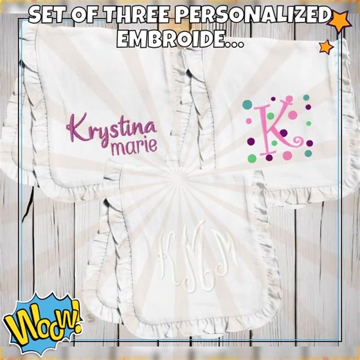 ✨ These burp cloths are the ultimate parenting flex! Wrap your little one in comfort with our set of three personalized embroidered burp cloths. Monogrammed just for them, these stylish and practical gifts are perfect for catching spills with a touch of flair! 💖 Made of soft, absorbent fabric, they’re designed to fit seamlessly into your daily baby care routine. Elevate baby shower gifts with a personal touch that new parents will cherish. 👶💕 Limited stock is available—act fast and snag yours