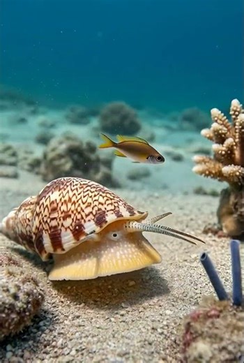 Cone Snail Harpoon Attack on Reef Fish | Venomous Ocean Predator