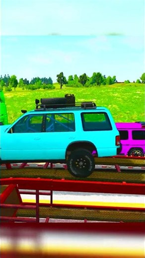 Flatbed Trailer McQueen Transportation with Truck - Speedbumps vs Cars vs Train - BeamNG.Drive