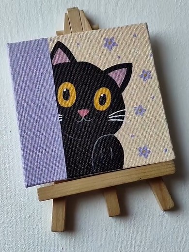 Cute Cat Acrylic Painting - Easy Gatita en Acrílico