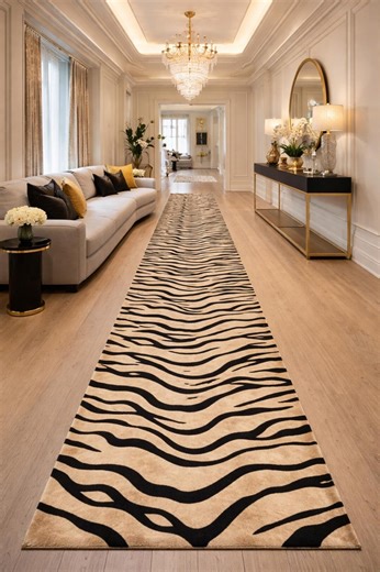 Zebra Print Runner Rug, Black and Beige Hallway Carpet, Modern Animal Print - Etsy