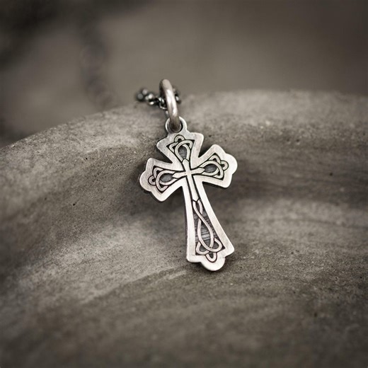 Silver Cross Pendant: Celtic Knot Design - Rustic Oxidized Sterling - Etsy