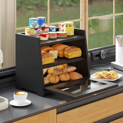 Bread Bin For Kitchen Countertop, Extra Large Bamboo Bread Box Storage Container For Homemade Bread, Double Layer Sourdough Breadox, Bread Bin Organizer For Counter Cabinet Pantry | SHEIN