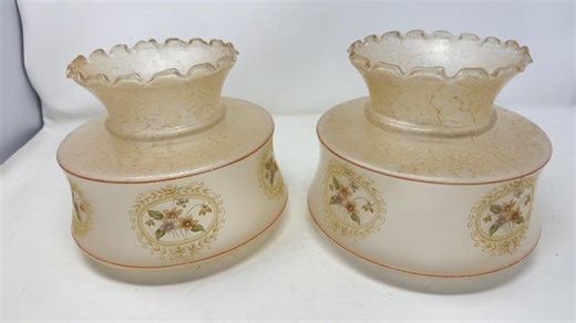 Pair of Vintage Hurricane Lamp Glass Shades With Floral Design and Iridescent Finish - Etsy Australia