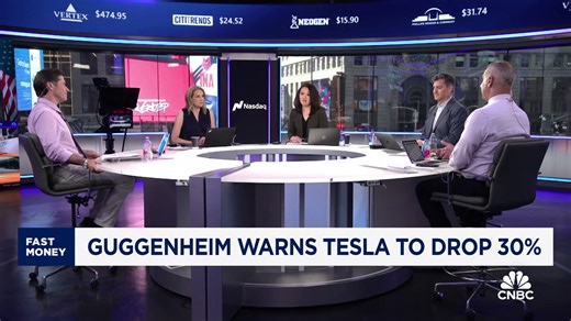 12K views · 122 reactions | Dueling calls on $TSLA! Guggeheim and Piper Sandler out with opposing calls on the EV maker, with Guggenheim warning of a 30% drop ahead! @GuyAdami, @TimSeymour, and @KarenFinerman debate whether to buy or sell the name: | CNBC Fast Money | Facebook