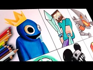 Dibujando FRIDAY NIGHT FUNKIN' MODS | RAINBOW FRIENDS - BLUE - HEROBRINE - SONIC.EXE - MICKEY MOUSE