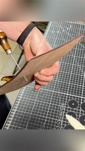 a little bit of the process of making a leather wrist wallet. Link in bio
