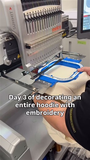 Melco on Instagram: "12 Days of Stitchmas | Day 3 We didn’t stitch one—but TWO designs on this @lane7apparel hoodie pocket. Thanks to the narrow lower arm on Melco machines, effortlessly stitch in tight areas like pockets, sleeves, and other slim garments.💪 Pro tip for pocket embroidery: Always trace your design before stitching. This lets your machine move through the design and ensure your garment won’t stretch during sewing. Stay tuned as we finish the front of our Christmas hoodie tomorrow!