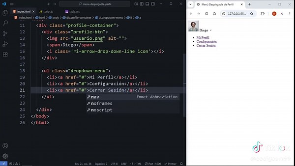 Menú Desplegable de Perfil con HTML, CSS y JavaScript