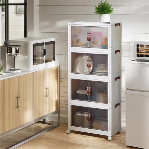 Harfen Stackable Storage Bins, 5-layer 200QT Plastic Folding Cabinet Containers for Room Warehouse Kitchen Clothes,with Lid and Wheels