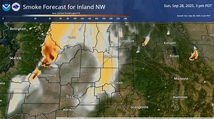 The smoky conditions are expected to continue on Sunday. Here is a smoke model loop. Air quality across the region ranges from moderate to unhealthy. Wenatchee area has portions under very unhealthy. | US National Weather Service Spokane Washington