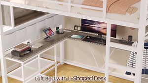 VIAGDO Full Size Loft Bed with L-Shaped Desk, 5 Storage Drawers, Charging Station and LED Lights, Metal Loft Bed with Open Shelves, Clothes Hanging Rail, Safety Guardrail&Ladder, Space-Saving, Black