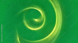 Golden particles swirl and rotate, forming captivating shapes against a vibrant green screen background, creating a dynamic and magical visual effect