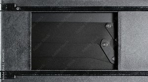 35mm camera curtain, shutter released. Green screen.