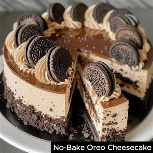 No-Bake Oreo Cheesecake Creamy, Dreamy No-Bake Cheesecake with a Crunchy Oreo Crust and Cookies-and-Cream Filling Recipe Ingredients: For the Oreo Crust: 24 Oreo cookies (with cream filling) 6 tablespoons melted butter For the Cheesecake Filling: 16 oz (450 g) cream cheese, softened 1 cup powdered sugar 1 teaspoon vanilla extract 1 ½ cups heavy whipping cream 8–10 crushed Oreos (for the filling) For Topping: Whipped cream or extra crushed Oreos for garnish Directions: Make the crust: Crush Oreos