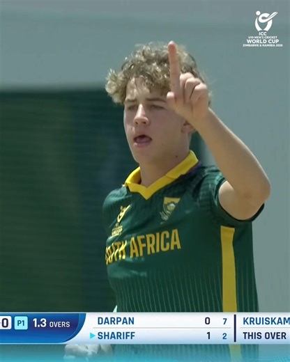 Inspired by a great of the game, Michael Kruiskamp is up and running at the #U19WorldCup in style 👊 To watch the tournament LIVE, broadcast details 📲 https://www.icc-cricket.com/tournaments/u19-cricket-worldcup-2026/news/broadcast-details-for-icc-u19-men-s-cricket-world-cup | ICC - International Cricket Council