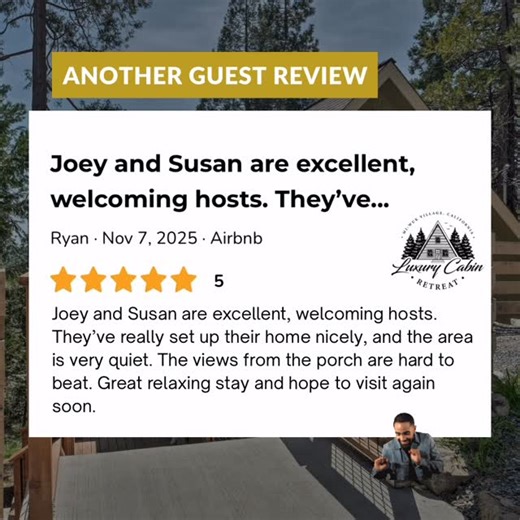Luxury Cabin Retreat in Mi-Wuk | Pinecrest Lake | Dodge Ridge on Instagram: "✨ A huge thank you to Ryan and his family for choosing us for their getaway! We’re so grateful for your kind words and thrilled you rated us ⭐⭐⭐⭐⭐. Guests like you make hosting such a joy! We look forward to you coming back again. 🙌 🌲 🏡 🪵🏞️ #andanotherone☝️ #GratefulHosts #FiveStarStay #FamilyGetaway #GuestLove #MemorableMoments #HospitalityWithHeart #ThankYouRyan #airbnbexperience #evolvevacationrentals #thevallej