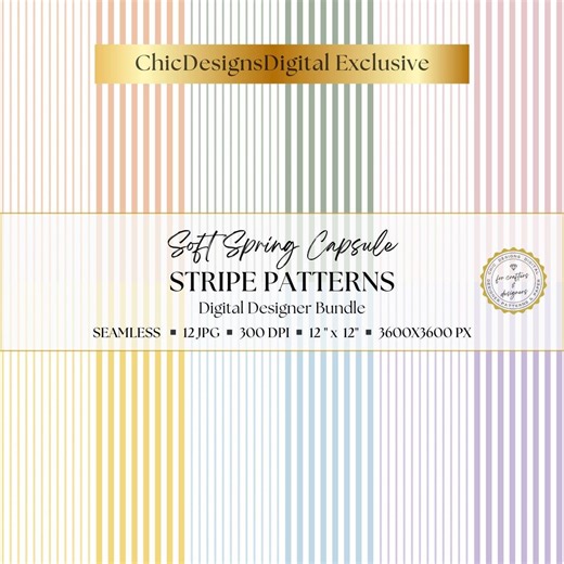 Soft Spring Stripe Digital Papers: 12 Seamless Pastel Stripe Backgrounds for Scrapbooking, Card Making, Junk Journaling & Crafts - Etsy