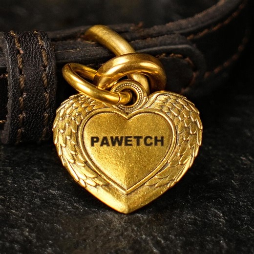 Solid Brass Heart Pet Tag With Wings, Vintage Engraved Dog Cat ID Tag - Etsy