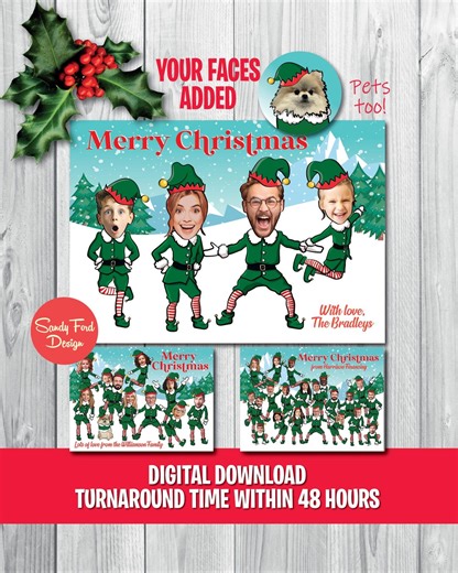 Personalized Funny Family or Office Christmas Card – Christmas Elves Photo Holiday Card, up to 30 People/pets – Digital Download - Etsy