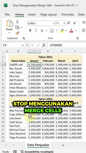 Menghentikan Penggunaan Merge Cells di Excel