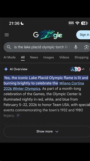 When the AI overview gets it wrong. The Olympic torch in Lake Placid, NY is in fact not lit during the Milan Olympic Games #AI #torch #fail #lies #olympics
