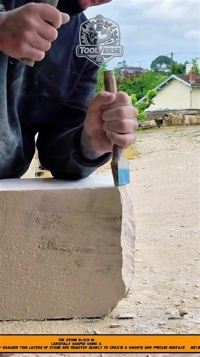 Manual Stone Carving and Block Shaping Process Using Chisel and Hammer