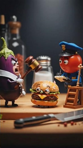 Shocking Tiny Chef Courtroom Drama! 🍔 Mini Burger on Trial Before Cooking | 4K ASMR #shorts