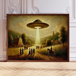 Vintage UFO Painting Print: Sci-fi Alien Abduction Art - Etsy
