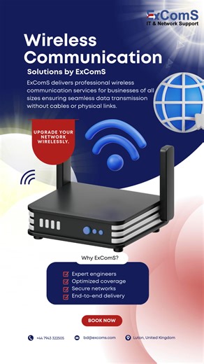 📶 Wireless Communication Solutions by ExComS ExComS delivers professional wireless communication services for businesses of all sizes — ensuring seamless data transmission without physical links. ✅ Expert engineers ✅ Optimized network coverage ✅ Secure & reliable connections ✅ End-to-end service delivery 📞 Ready to upgrade your network wirelessly? Contact ExComS today. #WirelessCommunication #NetworkSolutions #ExComS #ITServices #SecureNetworks | Express Communication Services