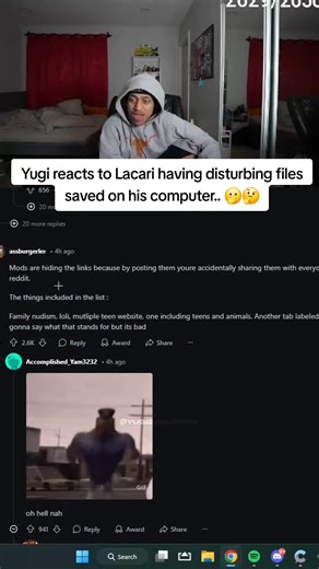 Yugi reacts to Lacari having disturbing files saved on his computer.. 🫢🤔 #yugi2x #lacari #otk #viral #fyp