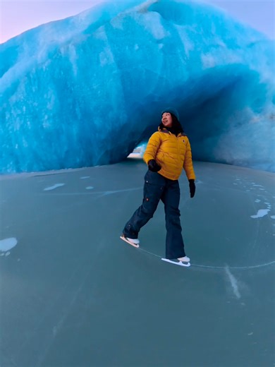 Ice Skating Among Glacial Blue Icebergs in Alaska