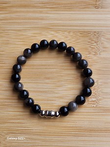 Silver Obsidian 8mm Beaded Stretchy Bracelet. Gemstone and Stainless Steel Beads. This Can Be Worn by Men and Woman. Fits Most 6 - 7.5 - Etsy