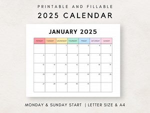 Monthly Calendar 2025, 2025 Calendar Printable, Blank Calendar 2025, Calendar Template, 12 Month Calendar, Month at a Glance, 2024 Planner - Etsy New Zealand