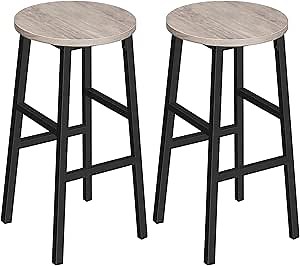 Bar Stools, Set of 2 Round Bar Chairs with Footrest, 24.4 Inch Kitchen Breakfast Bar Chairs, Industrial Bar Stools, Easy Assembly, for Dining Room, Kitchen, Greige BAHG0201Z