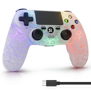 ISHAKO Wireless Controller for P4/Pro/PC, with RGB Light, with Double Shock/6-Axis Motion -White
