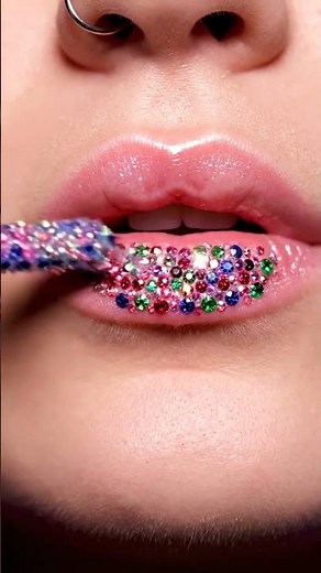 Extreme Close-Up Glossy Lips 💋 | Gem Lipstick Transformation & Soft Clicking ASMR Sounds ✨
