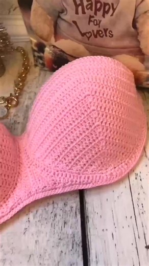 Cozy up with this adorable pink crochet bra! Perfect for comfort and style. 💖✨ #Handmade #CrochetLove | Knit and Crochet
