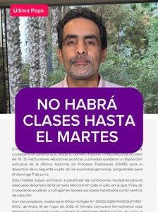 Ministerio de Educación anuncia que del viernes 5 al lunes 8 no habrá clases en 10131 instituciones educativas a nivel nacional debido a la realización de las elecciones en segunda vuelta en sus instalaciones. #Elecciones #SegundaVuelta #Perú #Encuesta