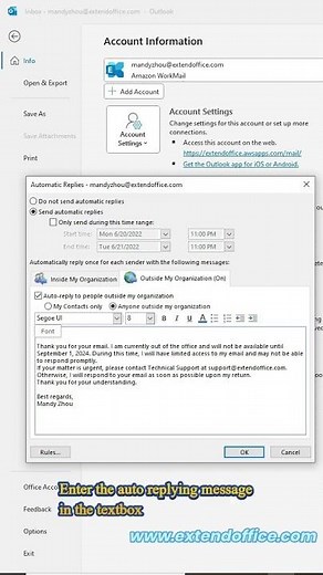 Out of office message in outlook