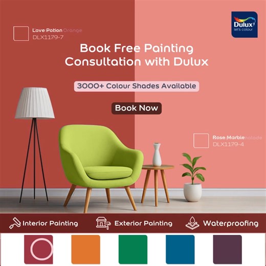 Repainting your home? Book a free Dulux consultation and enjoy: ✔ Free site evaluation for painting ✔ Personalised colour consultation with samples ✔ Complete project planning from start to finish Book your free expert session today. | Dulux Paints
