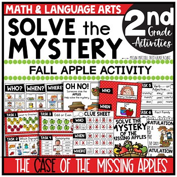 Apple Solve the Mystery Math & ELA Task Card Fall Who Dunnit Activity 2nd Grade