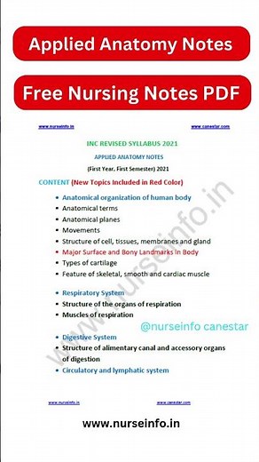 Applied Anatomy Notes for BSC Nursing First Year and first semester SEE DESCRIPTION