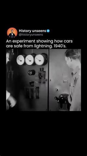 HISTORY on Instagram: "The Best Photo for Science Buffs – and it's ELECTRIFYINGLY safe. ⚡️🚗 When an experiment proved you didn't need to be a superhero to be untouchable in a storm—you just needed four wheels and a solid understanding of physics. The moment? The 1940s. A controlled lightning bolt strikes a car, harmlessly arcing around its metal frame—a dramatic demonstration of the "Faraday cage" effect for the public. Just science, safety, and a shocking visual that sparked a new understandin