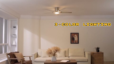 52inch Stainless Steel Ceiling Fans, 5 Blades, Remote Control, Low Profile Ceiling Fan, for Patio, Living Room, Bedroom, Office, Indoor, Outdoor