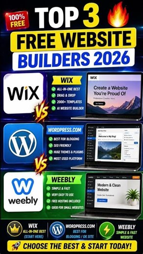 “Top 3 Free Website Builders 2026 🔥 | Wix vs WordPress.com|weebly|