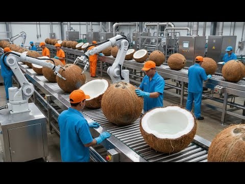 Inside the Coconut Factory (Full Process) | From Whole Coconuts to Milk, Water & Chips
